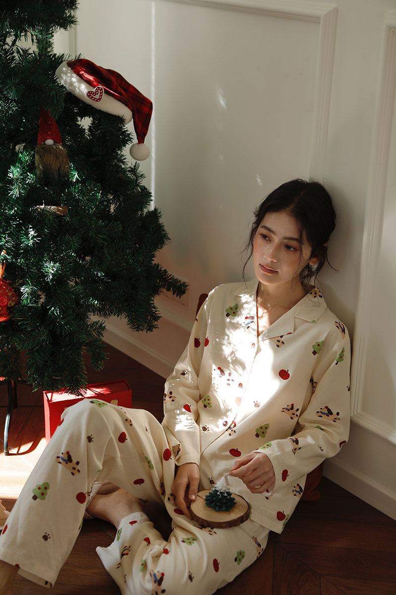 Cotton Dog Print Full Length Pajama Set
