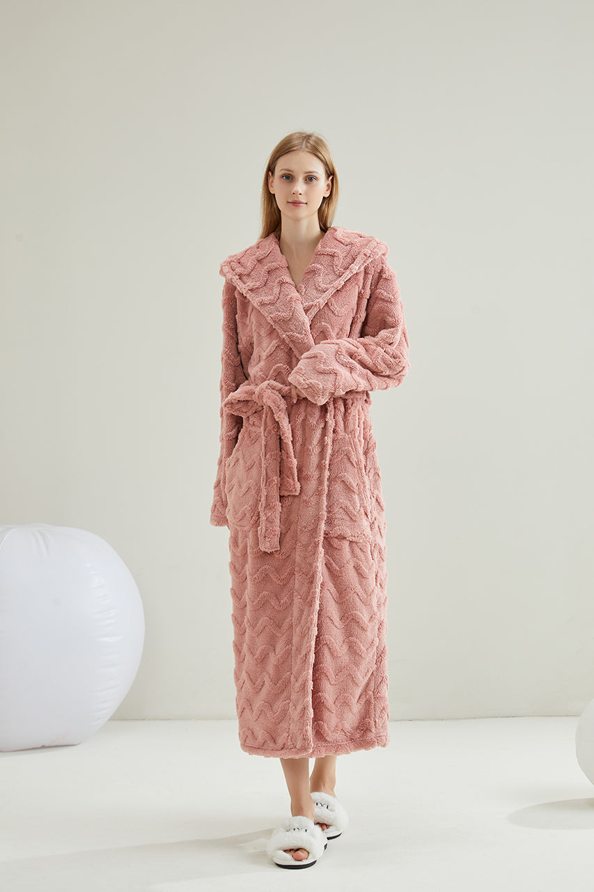 Hooded Wave Pattern Hoodie Lapel Robe