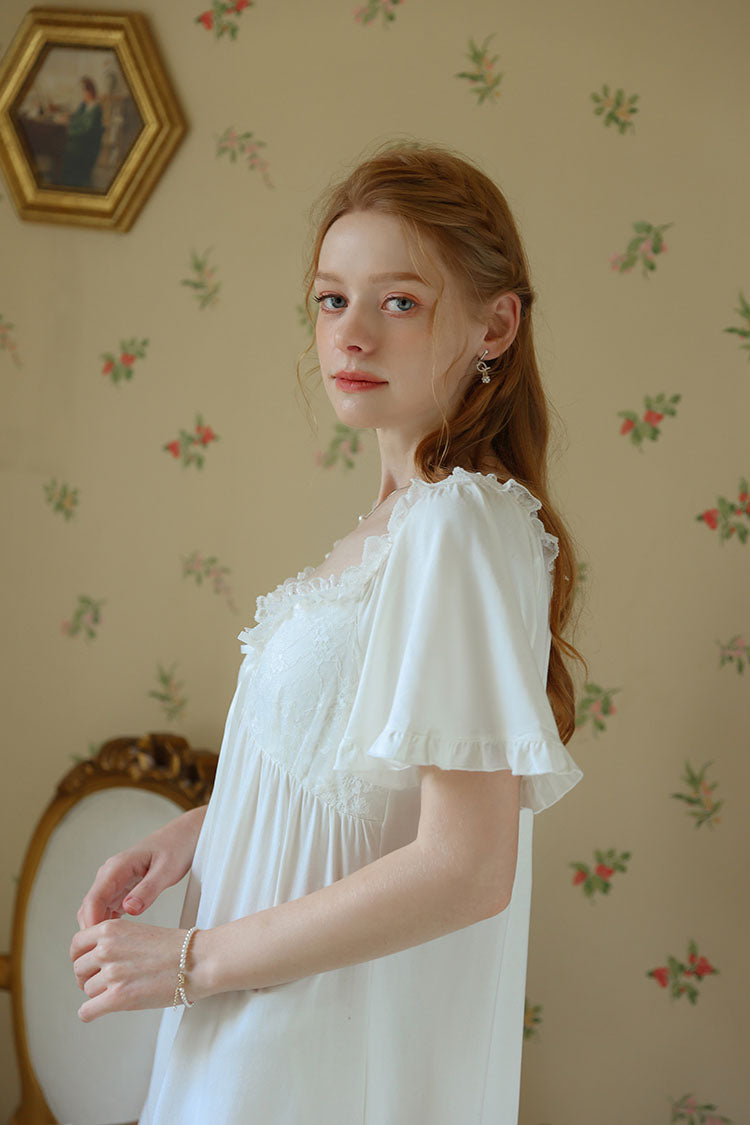 Ruffled Nightgown with Ribbon Decoration