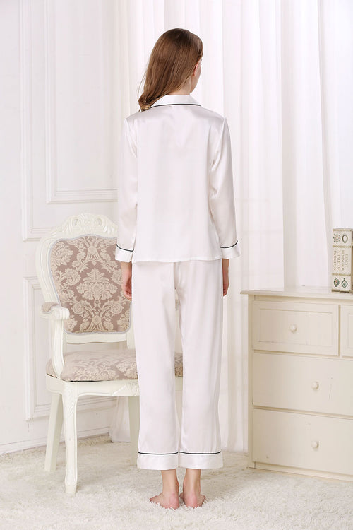 Binding Trim Classic Pure Silk Pajamas Set