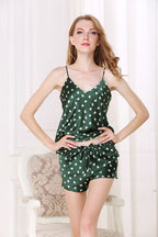 Heart Printed Silk Camisole Pjs Set