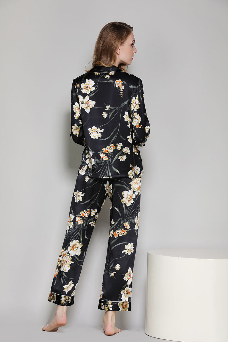 Silk Floral Pattern Womens Pajama Set