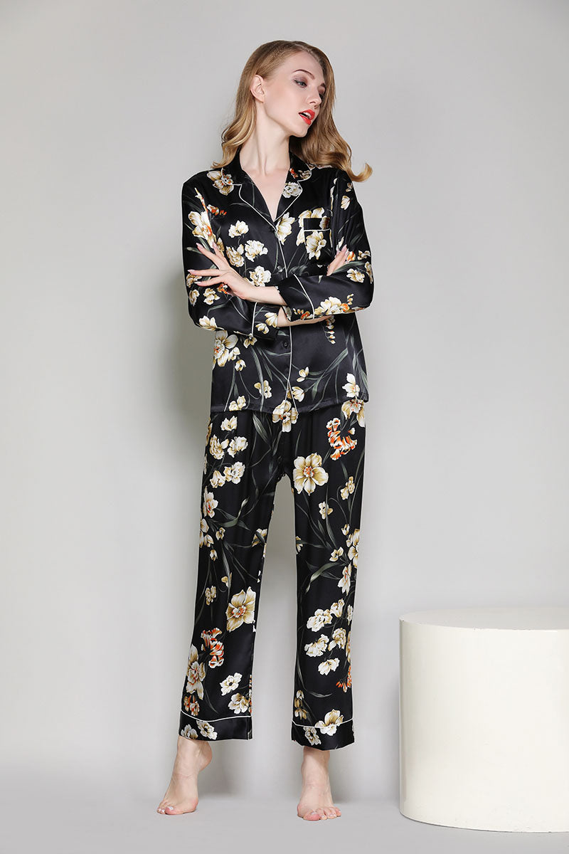 Silk Floral Pattern Womens Pajama Set
