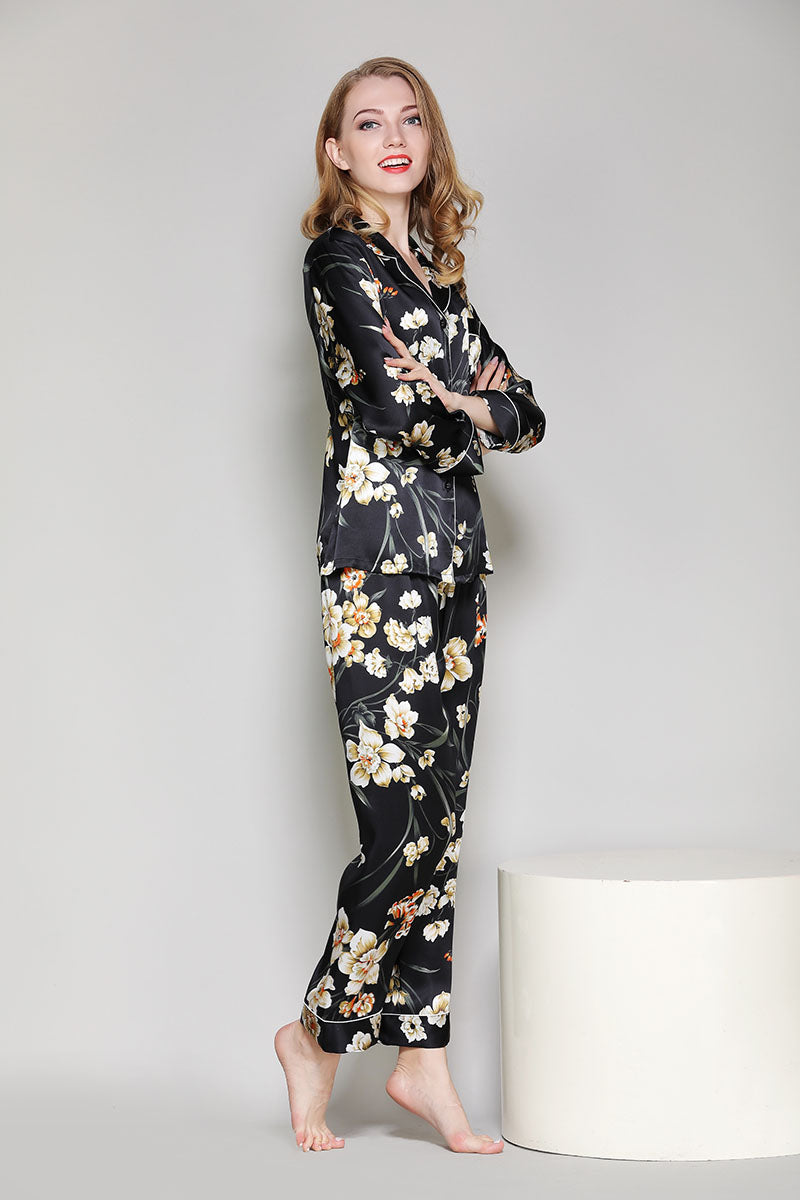 Silk Floral Pattern Womens Pajama Set