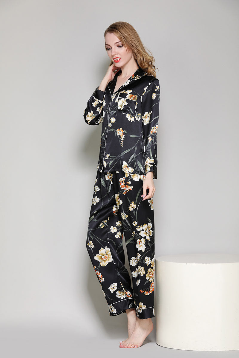 Silk Floral Pattern Womens Pajama Set