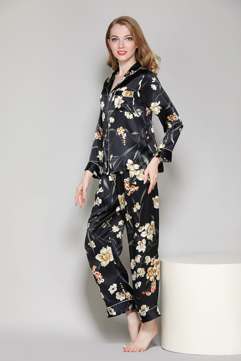 Silk Floral Pattern Womens Pajama Set