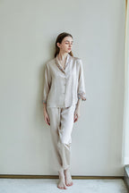 Embroidered Trim  Silk 2Pcs Pajamas Set