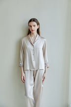 Embroidered Trim  Silk 2Pcs Pajamas Set