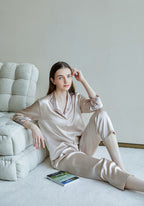 Embroidered Trim  Silk 2Pcs Pajamas Set
