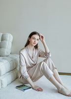 Embroidered Trim  Silk 2Pcs Pajamas Set