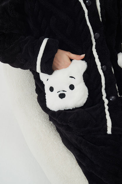 Warm Coral Fleece Pajamas Set With Bear Cartoon