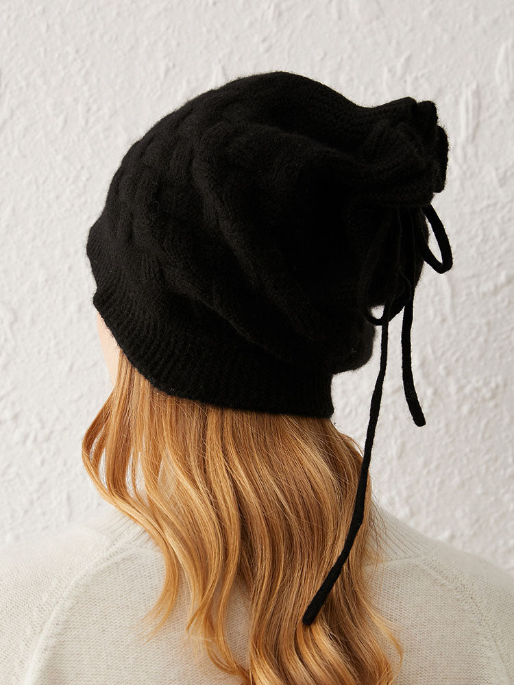 Versatile Cable-Knit Drawstring Beanie