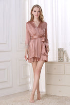 Silk Lace Backless Nightgown & Robe Set