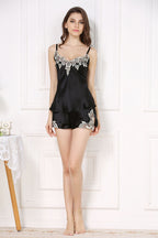 Silk Lace Flower Trim Pajamas Set