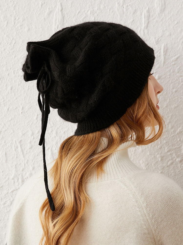 Versatile Cable-Knit Drawstring Beanie