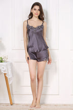 Silk Lace Flower Trim Pajamas Set