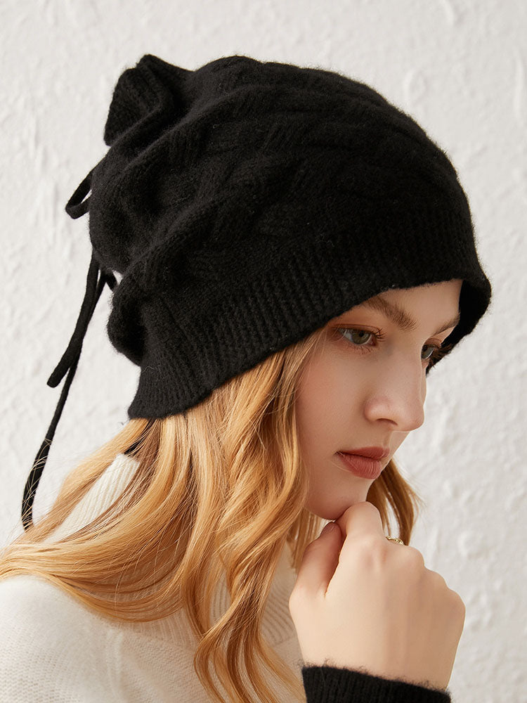 Versatile Cable-Knit Drawstring Beanie