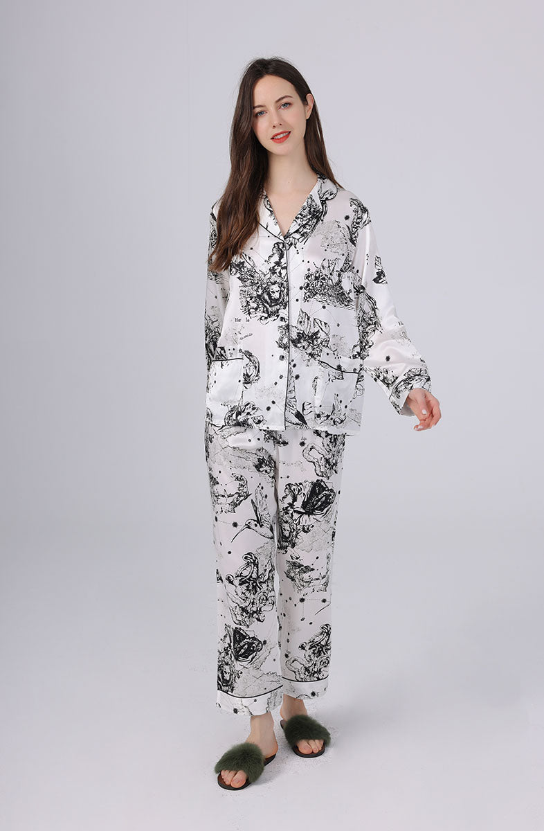 Women's Silk Ink Wash Print Full Length Pajama Set