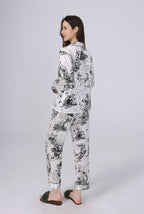 Women's Silk Ink Wash Print Full Length Pajama Set