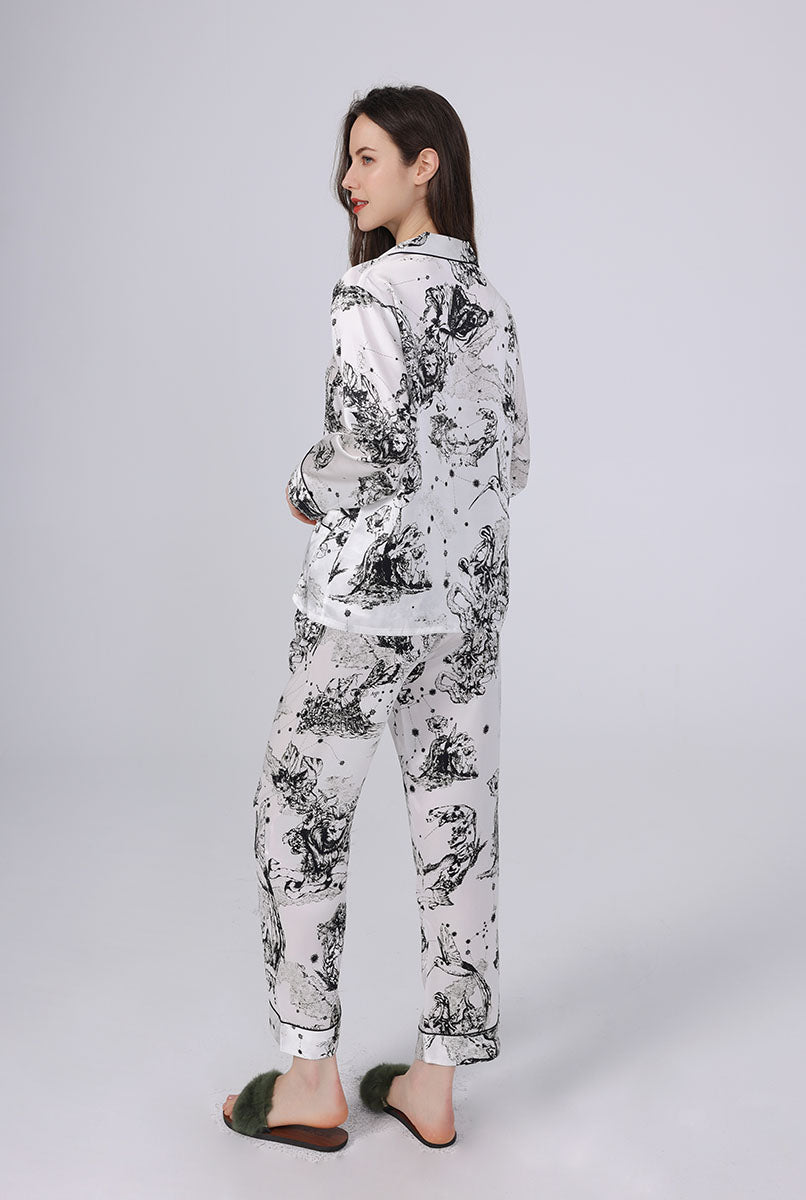 Women's Silk Ink Wash Print Full Length Pajama Set