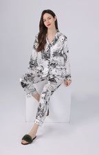 Women's Silk Ink Wash Print Full Length Pajama Set