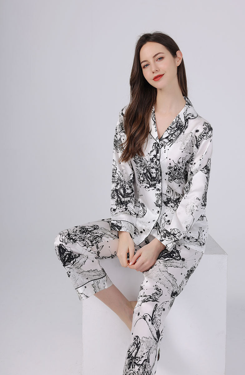 Women's Silk Ink Wash Print Full Length Pajama Set