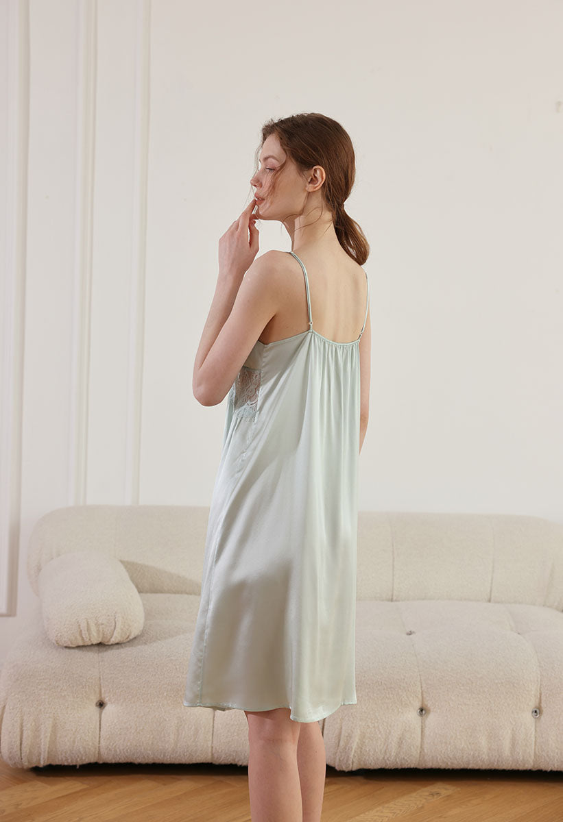 Silk Lace Trimmed Robe & Nightdress Set