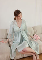 Silk Lace Trimmed Robe & Nightdress Set