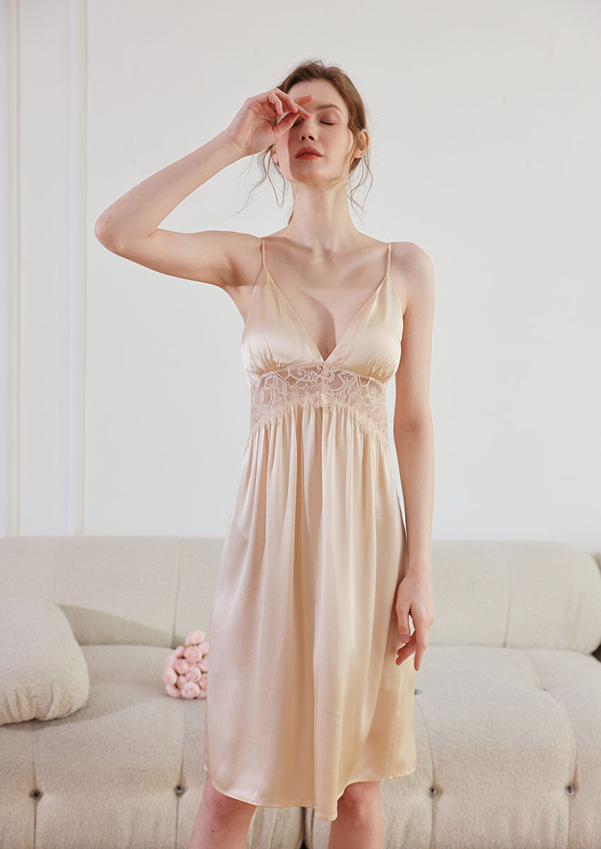 Silk Lace Trimmed Robe & Nightdress Set