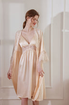 Silk Lace Trimmed Robe & Nightdress Set