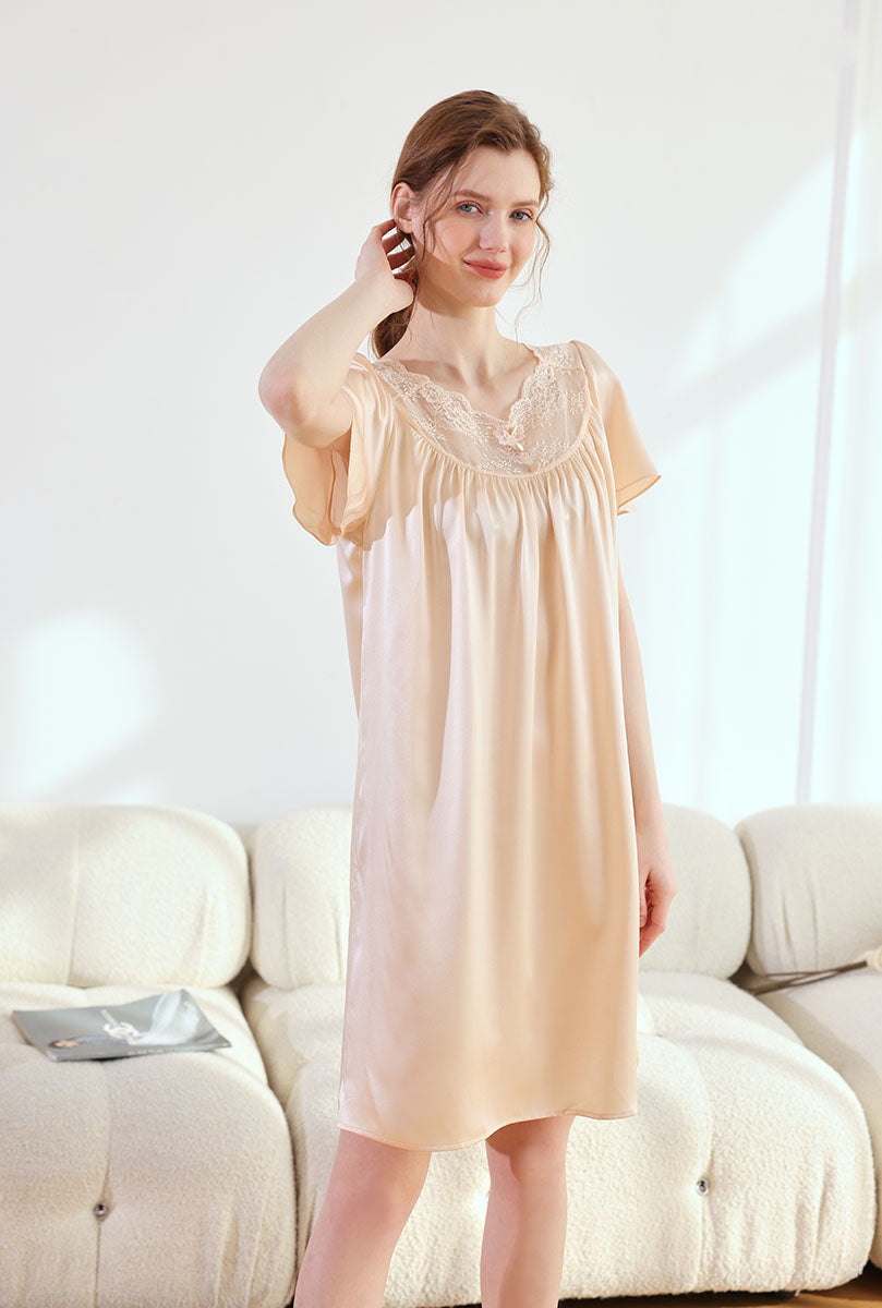 Silk Solid Color Cute Nightgown