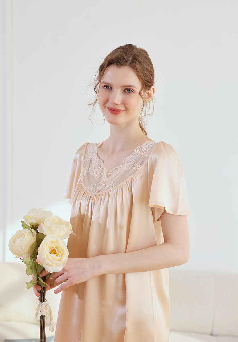 Silk Solid Color Cute Nightgown