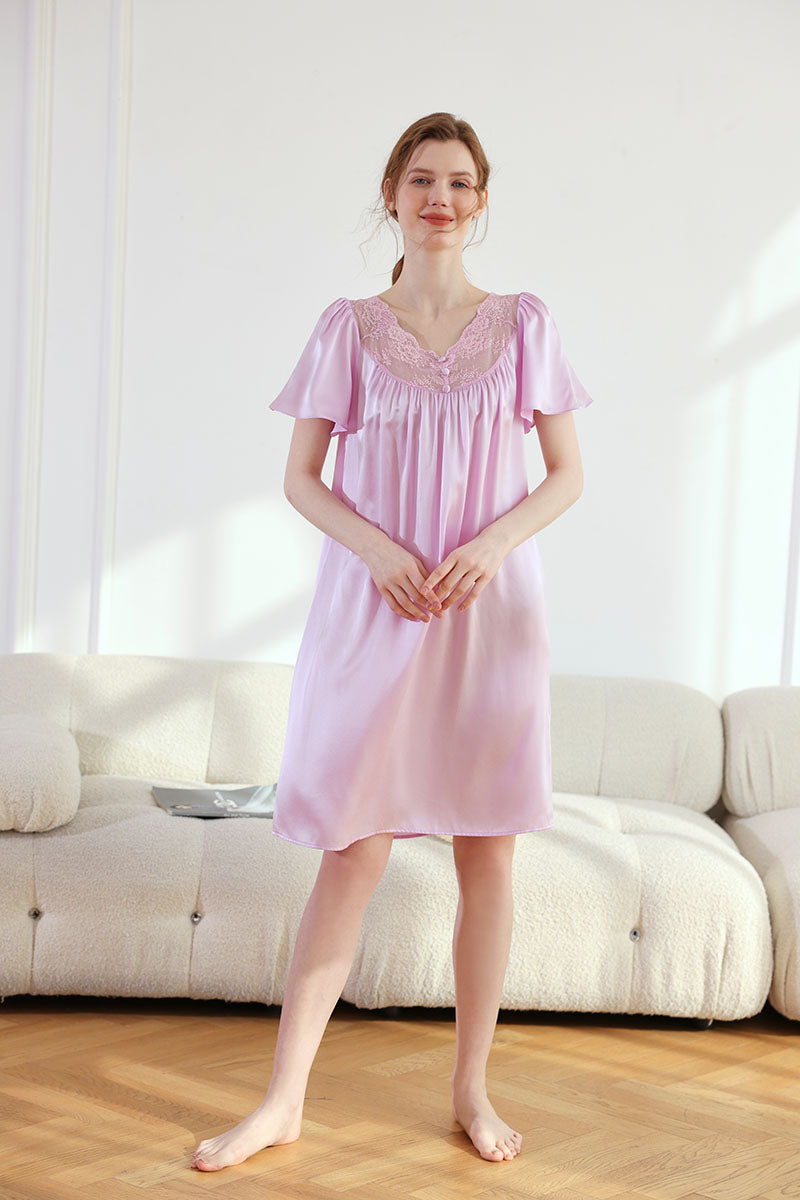 Silk Solid Color Cute Nightgown