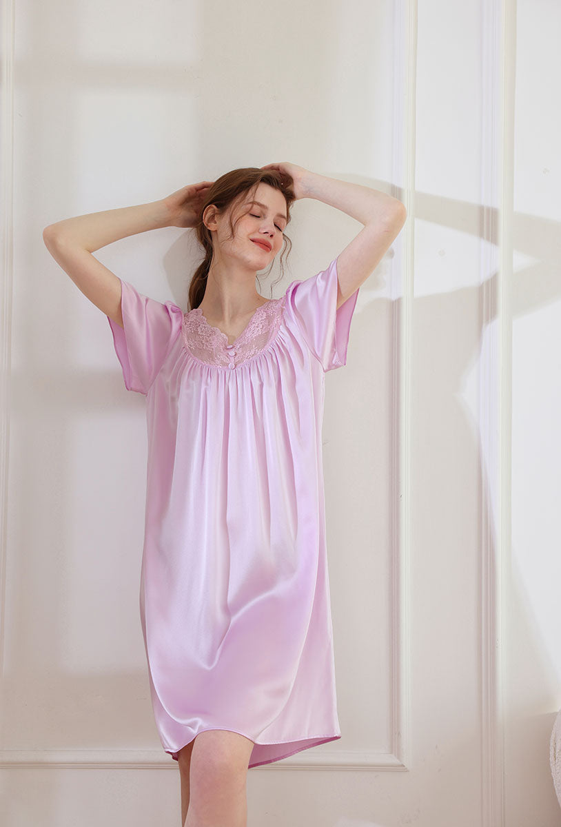 Silk Solid Color Cute Nightgown