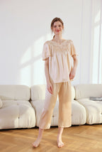Lace Trim Silk  2Pcs Pajamas Set
