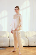 Lace Trim Oriental Classical Style Silk 2-Piece Pajamas Set