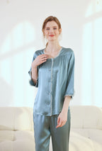 Lace Trim Oriental Classical Style Silk 2-Piece Pajamas Set