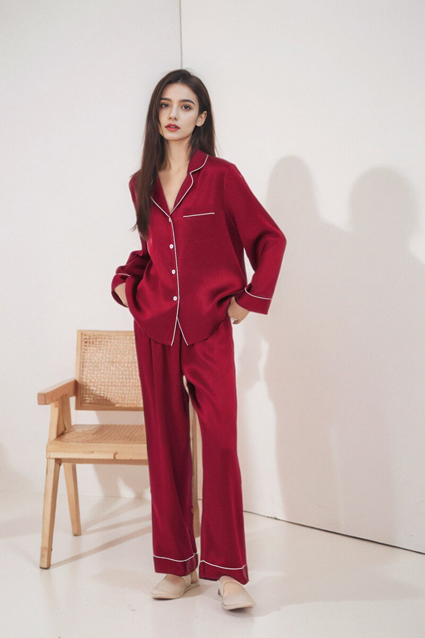 Classic long sleeve silk pajama set