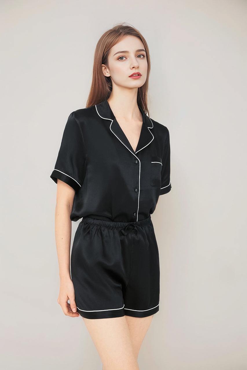 Short sleeve top & shorts silk pajama set