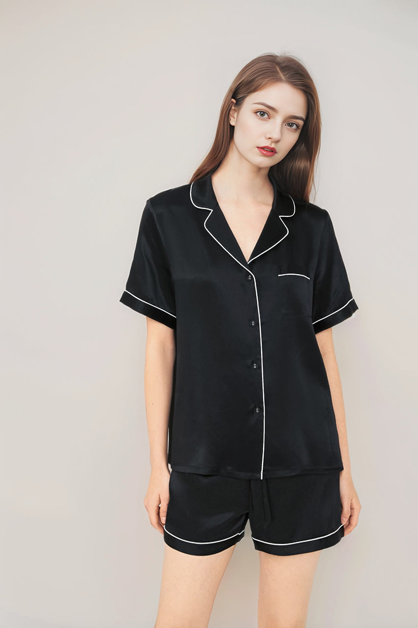 Short sleeve top & shorts silk pajama set