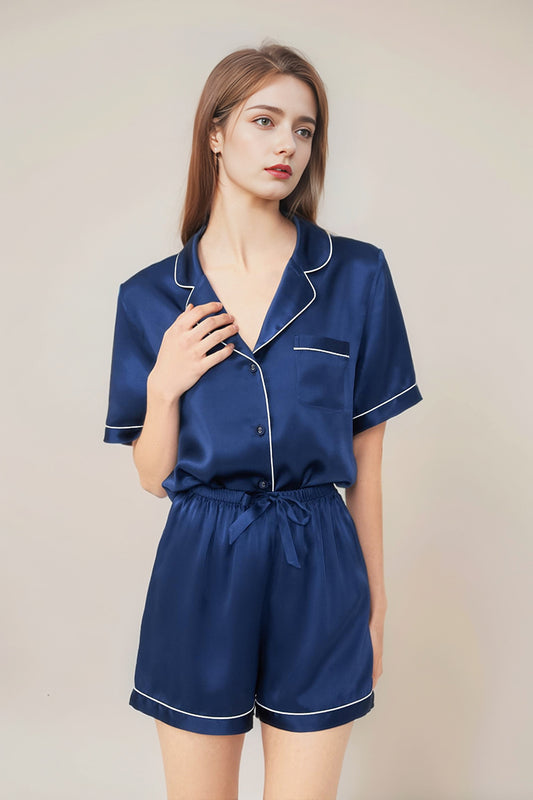 Short sleeve top & shorts silk pajama set