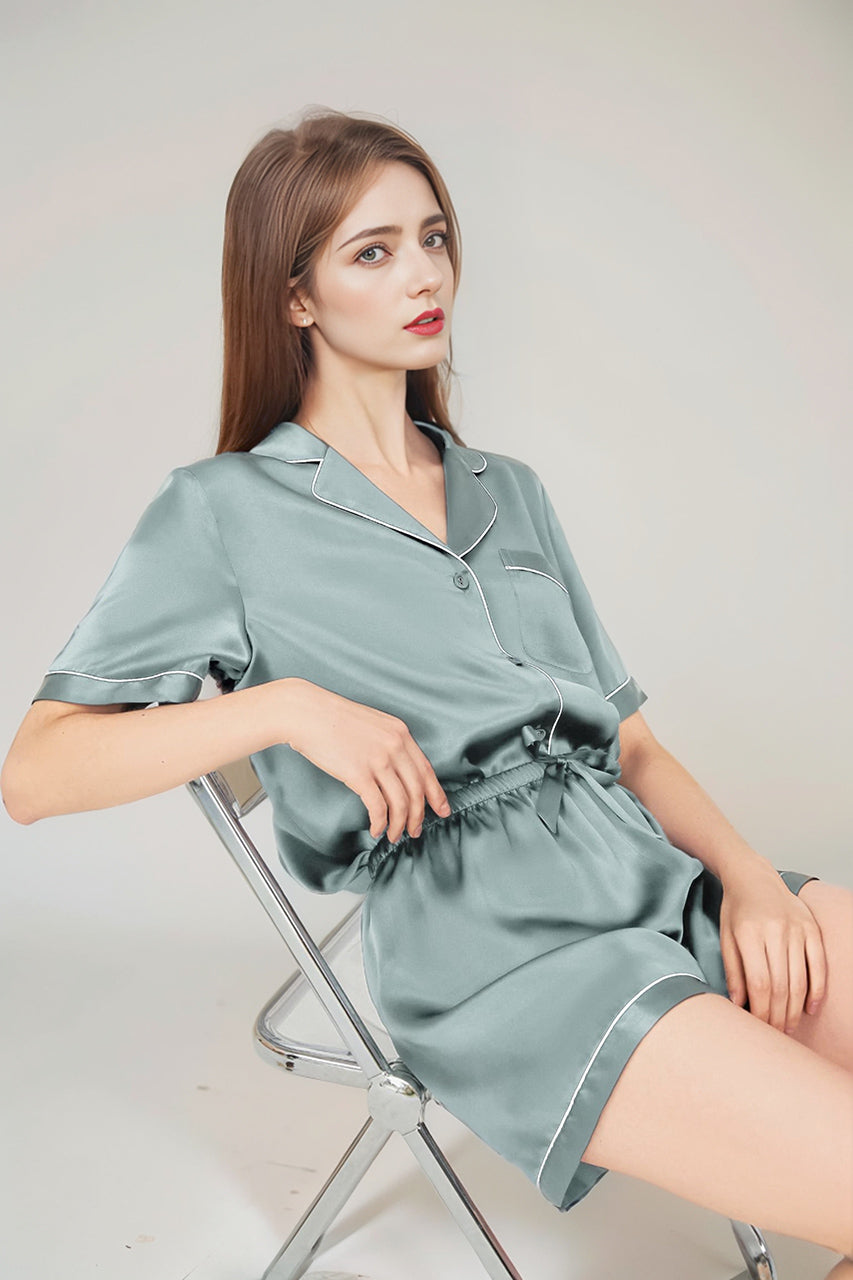 Short sleeve top & shorts silk pajama set