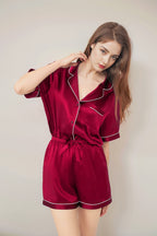 Short sleeve top & shorts silk pajama set