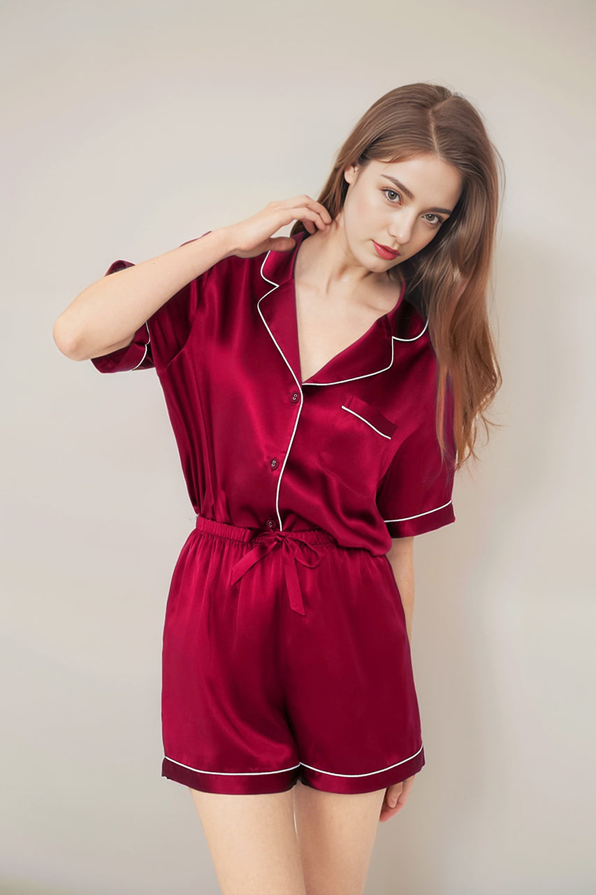 Short sleeve top & shorts silk pajama set