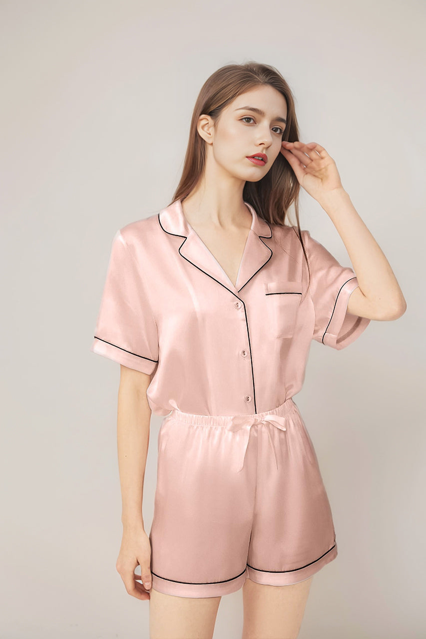 Short sleeve top & shorts silk pajama set