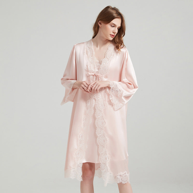 Delicate Lace Trimmed Nightgown&Robe 2Pcs Set