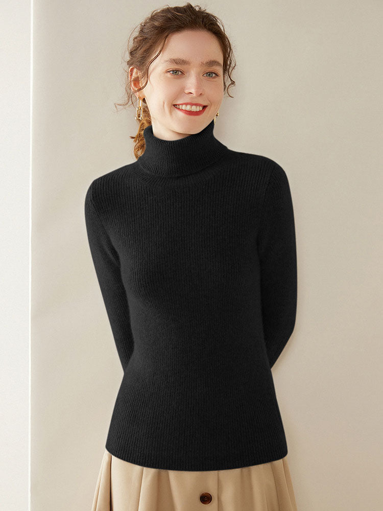 Ribbed Turtleneck Wool-Cashmere Blend Sweater