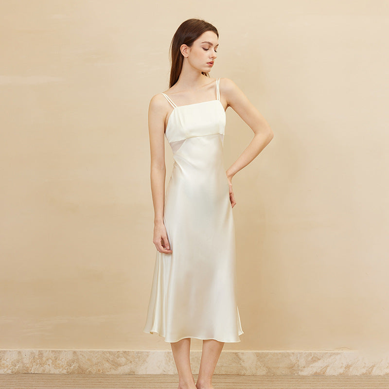 Double Shoulder Straps Silk Maxi Dress