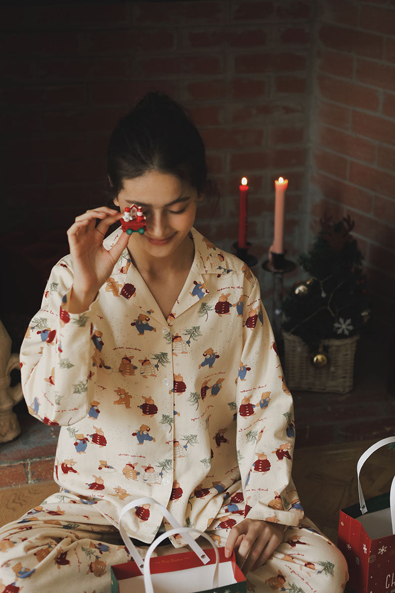 Cotton  Rabbit Print Full Length Pajama Set