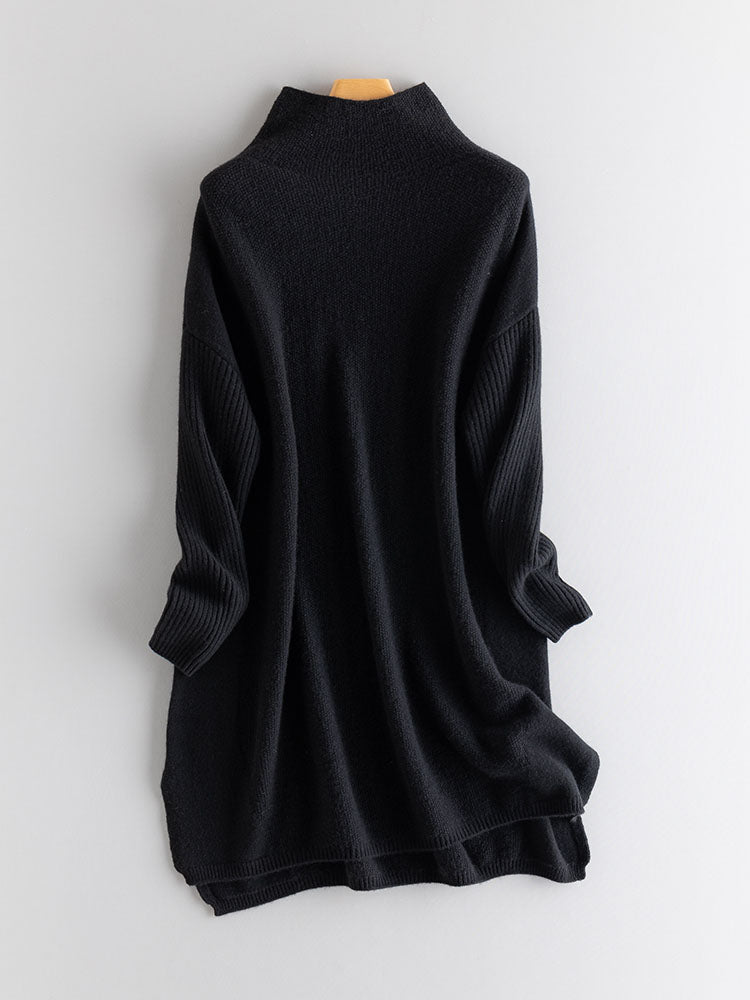Cashmere Turtleneck Drop-shoulder Sweater Dress